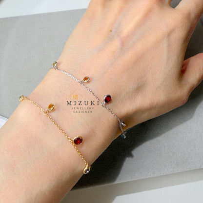 TACHIBANA｜鉑金多彩寶石 Station 手鍊｜Platinum Multicolor Gemstone Station Bracelet
