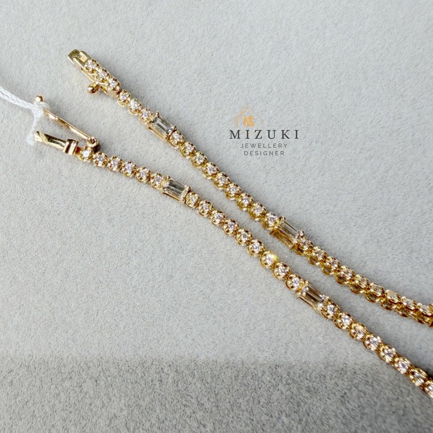 18K黃金天然鑽石1.0ct 直線鑽石手鍊／排鑽設計