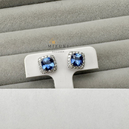 TACHIBANA｜鉑金矢車菊藍藍寶石光環耳環｜Platinum Cornflower Blue Sapphire Halo Earrings