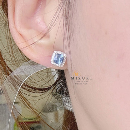 TACHIBANA｜鉑金矢車菊藍藍寶石光環耳環｜Platinum Cornflower Blue Sapphire Halo Earrings