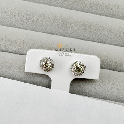 TACHIBANA｜鉑金經典光環鑽石耳環｜Platinum Classic Halo Diamond Earrings｜Natural Diamond