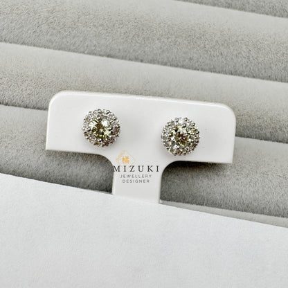 TACHIBANA｜鉑金經典光環鑽石耳環｜Platinum Classic Halo Diamond Earrings｜Natural Diamond