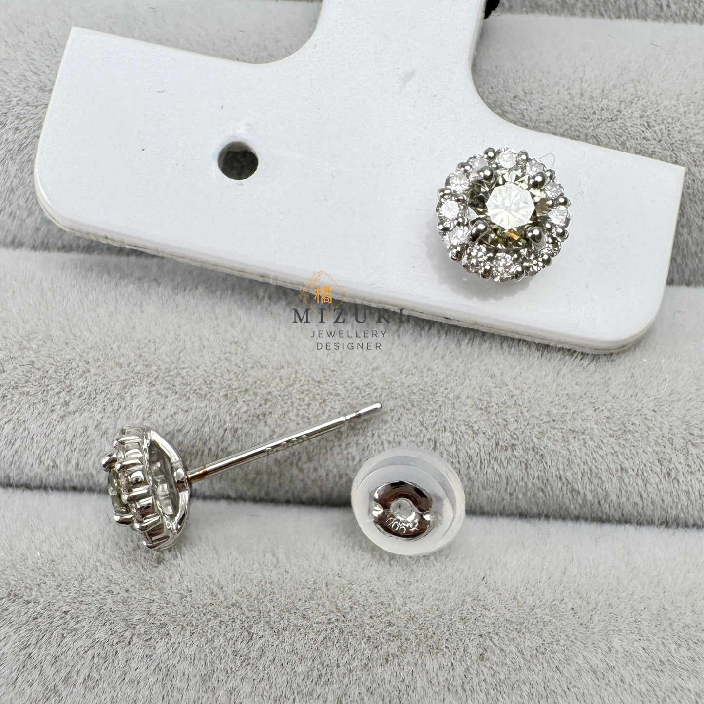 PT鉑金天然鑽石0.361ct+0.20ct光環鑲嵌耳環