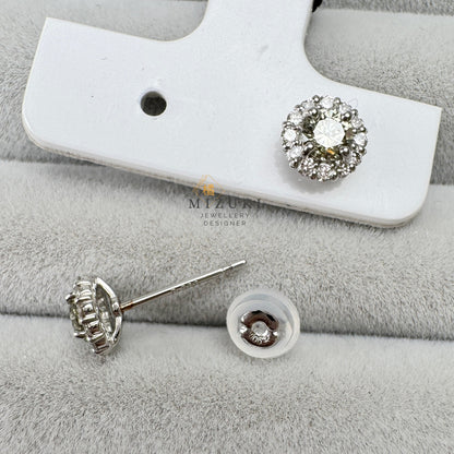 TACHIBANA｜鉑金經典光環鑽石耳環｜Platinum Classic Halo Diamond Earrings｜Natural Diamond