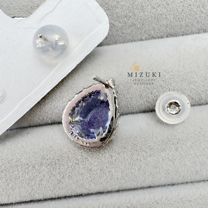 TACHIBANA｜鉑金坦桑石光環耳環｜Platinum Tanzanite Halo Stud Earrings