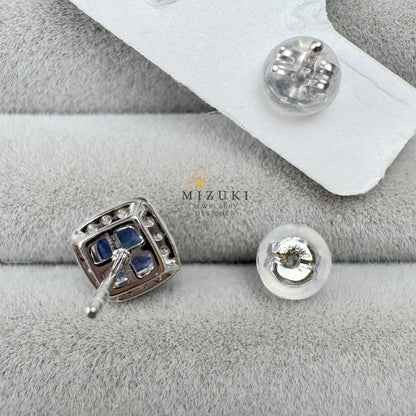 TACHIBANA｜鉑金矢車菊藍藍寶石光環耳環｜Platinum Cornflower Blue Sapphire Halo Earrings