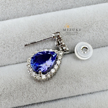 TACHIBANA｜鉑金坦桑石光環耳環｜Platinum Tanzanite Halo Earrings｜Natural Tanzanite & Diamond