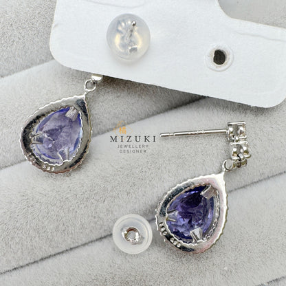 TACHIBANA｜鉑金坦桑石光環耳環｜Platinum Tanzanite Halo Earrings｜Natural Tanzanite & Diamond