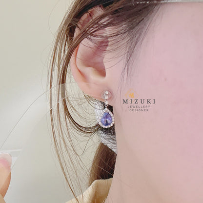 TACHIBANA｜鉑金坦桑石光環耳環｜Platinum Tanzanite Halo Earrings｜Natural Tanzanite & Diamond
