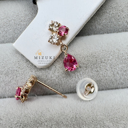 TACHIBANA｜18K玫瑰金粉紅尖晶石垂墜耳環｜18K Rose Gold Pink Spinel Drop Earrings｜Natural Pink Spinel & Diamond