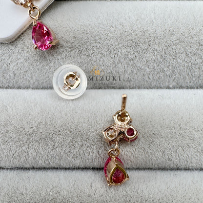 TACHIBANA｜18K玫瑰金粉紅尖晶石垂墜耳環｜18K Rose Gold Pink Spinel Drop Earrings｜Natural Pink Spinel & Diamond