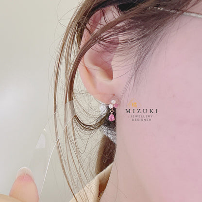 TACHIBANA｜18K玫瑰金粉紅尖晶石垂墜耳環｜18K Rose Gold Pink Spinel Drop Earrings｜Natural Pink Spinel & Diamond