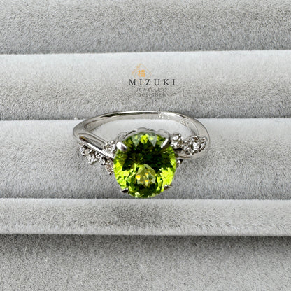 TACHIBANA｜Pt900 天然橄欖石鑽石戒指｜2.192ct Peridot Diamond Ring