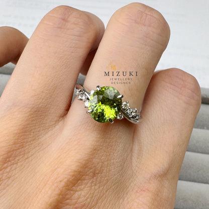 TACHIBANA｜Pt900 天然橄欖石鑽石戒指｜2.192ct Peridot Diamond Ring