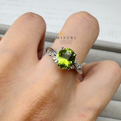TACHIBANA｜Pt900 天然橄欖石鑽石戒指｜2.192ct Peridot Diamond Ring