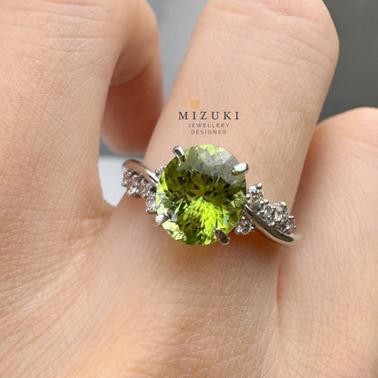 TACHIBANA｜Pt900 天然橄欖石鑽石戒指｜2.192ct Peridot Diamond Ring