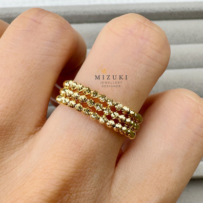 TACHIBANA｜18K 金 三層編織珠珠開口戒指｜Triple Beaded Open Ring
