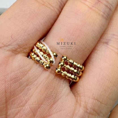 TACHIBANA｜18K 金 三層編織珠珠開口戒指｜Triple Beaded Open Ring