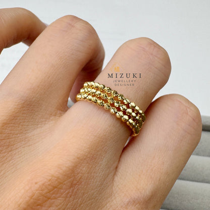 TACHIBANA｜18K 金 三層編織珠珠開口戒指｜Triple Beaded Open Ring