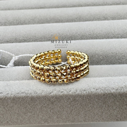 TACHIBANA｜18K 金 三層編織珠珠開口戒指｜Triple Beaded Open Ring