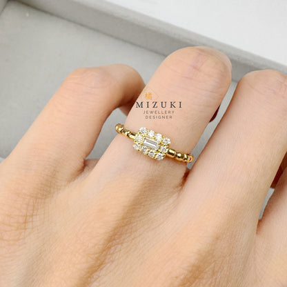 TACHIBANA｜18K 金 祖母綠切割鑽石珠圈戒指｜Baguette Diamond Beaded Ring｜0.20ct 天然鑽石