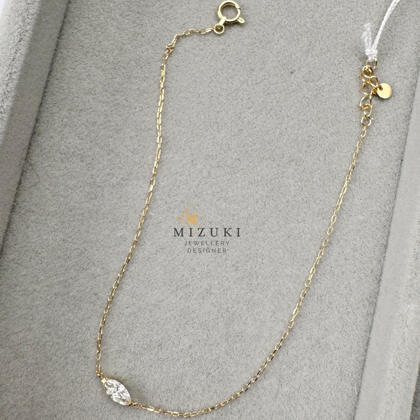 18K黃金馬眼形切割天然鑽石0.20ct手鍊