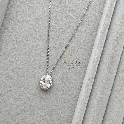 TACHIBANA｜PT950 橢圓鑽石光圈項鍊｜Oval Halo Diamond Necklace