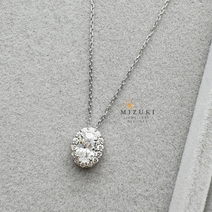 TACHIBANA｜PT950 橢圓鑽石光圈項鍊｜Oval Halo Diamond Necklace