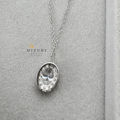 TACHIBANA｜PT950 橢圓鑽石光圈項鍊｜Oval Halo Diamond Necklace