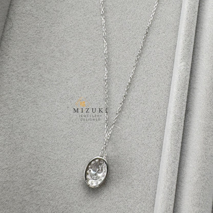 TACHIBANA｜PT950 橢圓鑽石光圈項鍊｜Oval Halo Diamond Necklace