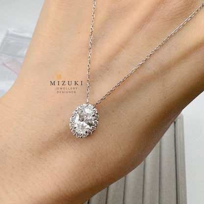 TACHIBANA｜PT950 橢圓鑽石光圈項鍊｜Oval Halo Diamond Necklace