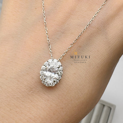 TACHIBANA｜PT950 橢圓鑽石光圈項鍊｜Oval Halo Diamond Necklace