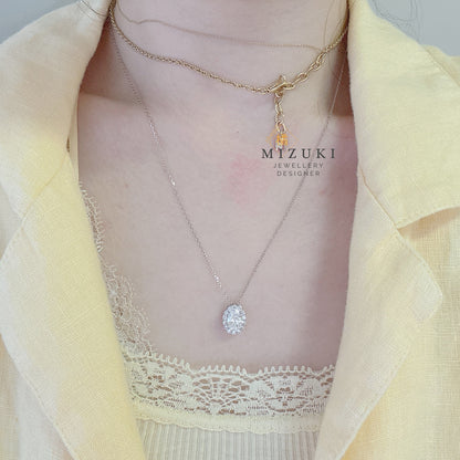 TACHIBANA｜PT950 橢圓鑽石光圈項鍊｜Oval Halo Diamond Necklace