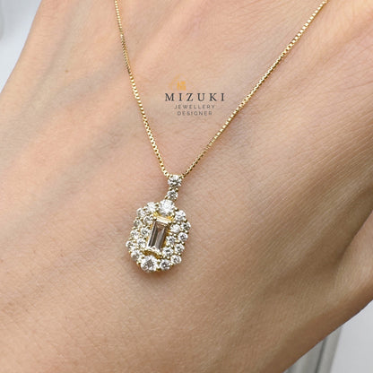 TACHIBANA｜18K 金 祖母綠切割 Halo 鑽石項鍊｜Baguette Halo Diamond Necklace｜0.50ct 天然鑽石