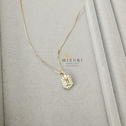 TACHIBANA｜18K 金 祖母綠切割 Halo 鑽石項鍊｜Baguette Halo Diamond Necklace｜0.50ct 天然鑽石