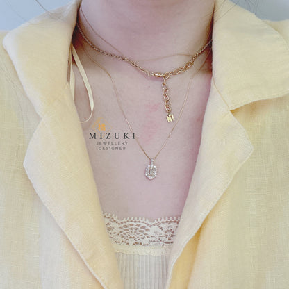 TACHIBANA｜18K 金 祖母綠切割 Halo 鑽石項鍊｜Baguette Halo Diamond Necklace｜0.50ct 天然鑽石