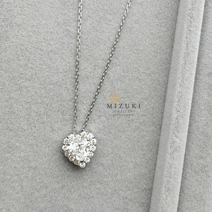 TACHIBANA｜PT950 愛心鑽石光圈項鍊｜Heart Halo Diamond Necklace