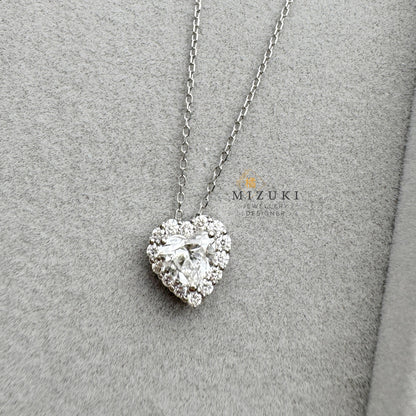 TACHIBANA｜PT950 愛心鑽石光圈項鍊｜Heart Halo Diamond Necklace