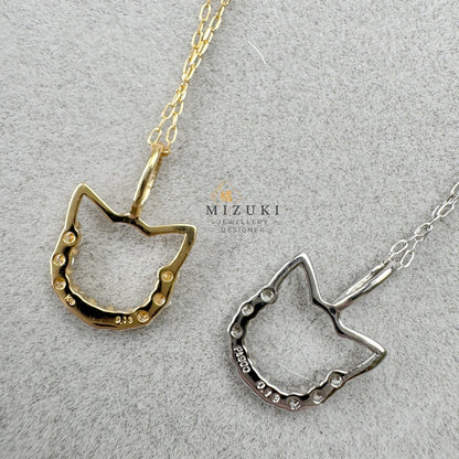 TACHIBANA｜18K 金／PT 鉑金 貓咪鑽石項鍊｜Cat Outline Diamond Necklace｜0.13ct 天然鑽石