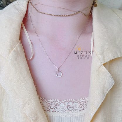 TACHIBANA｜18K 金／PT 鉑金 貓咪鑽石項鍊｜Cat Outline Diamond Necklace｜0.13ct 天然鑽石