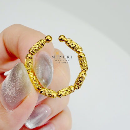 TACHIBANA｜24K 黃金切面圓柱珠 Free Ring｜K24 Barrel Bead Free Ring