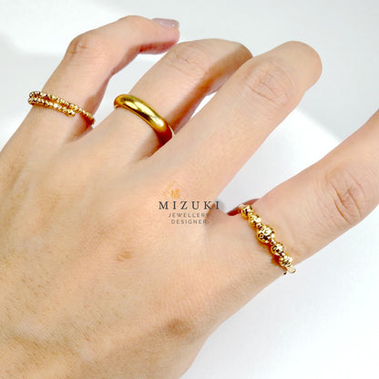 TACHIBANA｜18K 黃金線韻珠飾活口彈力記憶戒指 Free Ring｜K18 Linear Bead Ring
