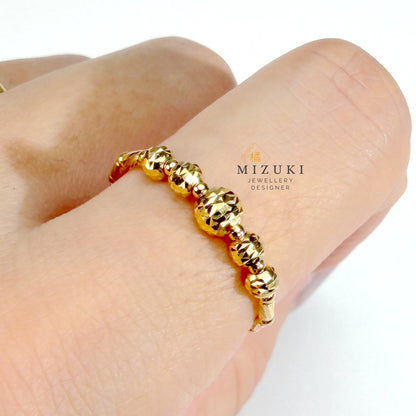 TACHIBANA｜18K 黃金線韻珠飾活口彈力記憶戒指 Free Ring｜K18 Linear Bead Ring