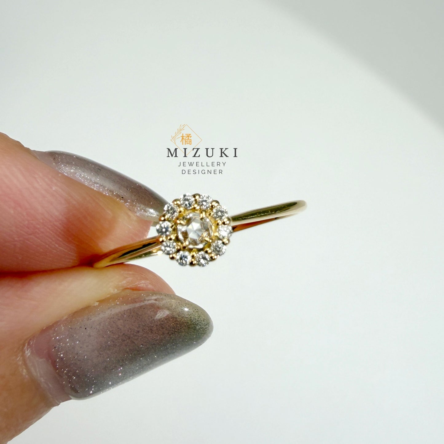TACHIBANA｜18K 金天然鑽石 Halo 戒指 0.09ct｜花朵光環鑲嵌戒指
