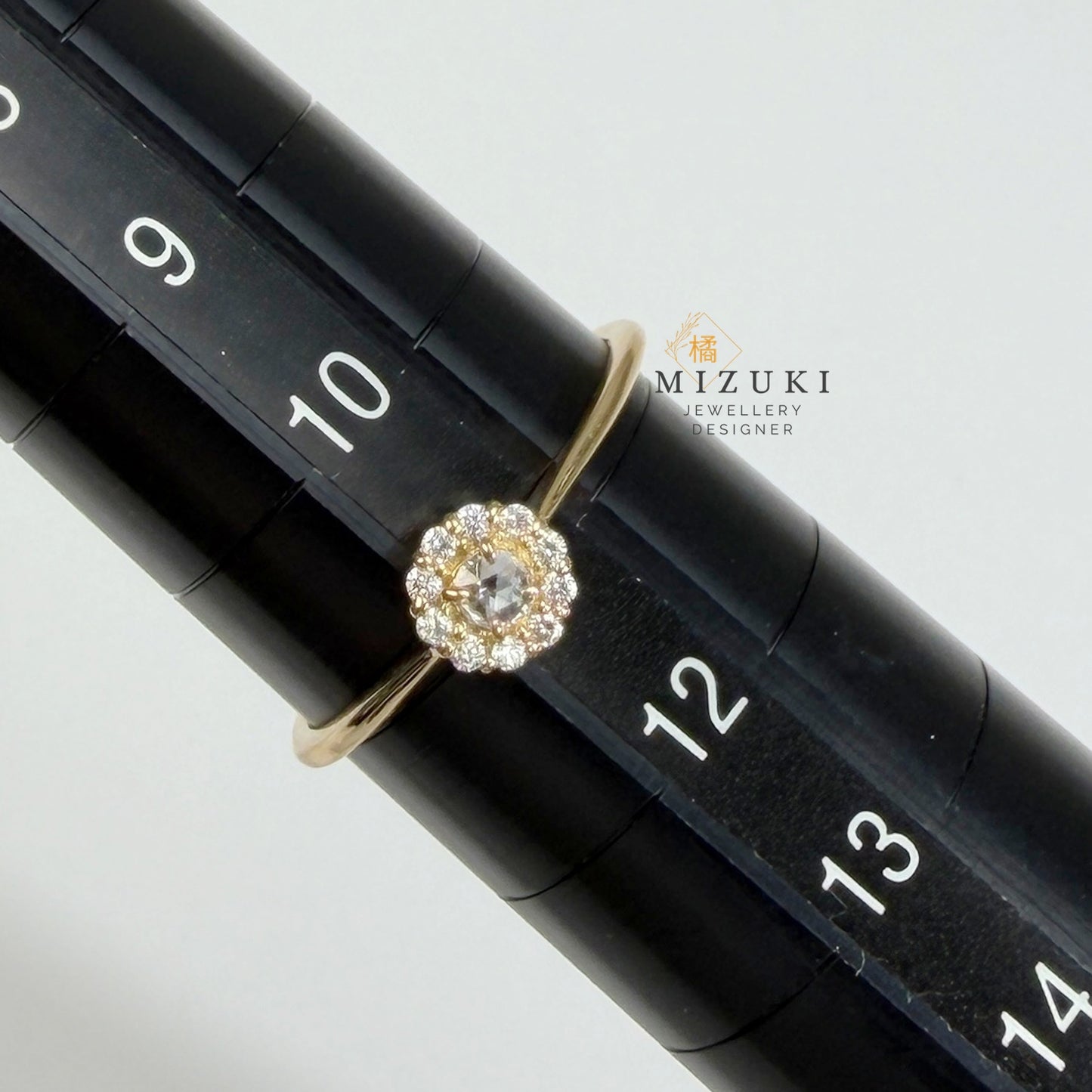 TACHIBANA｜18K 金天然鑽石 Halo 戒指 0.09ct｜花朵光環鑲嵌戒指