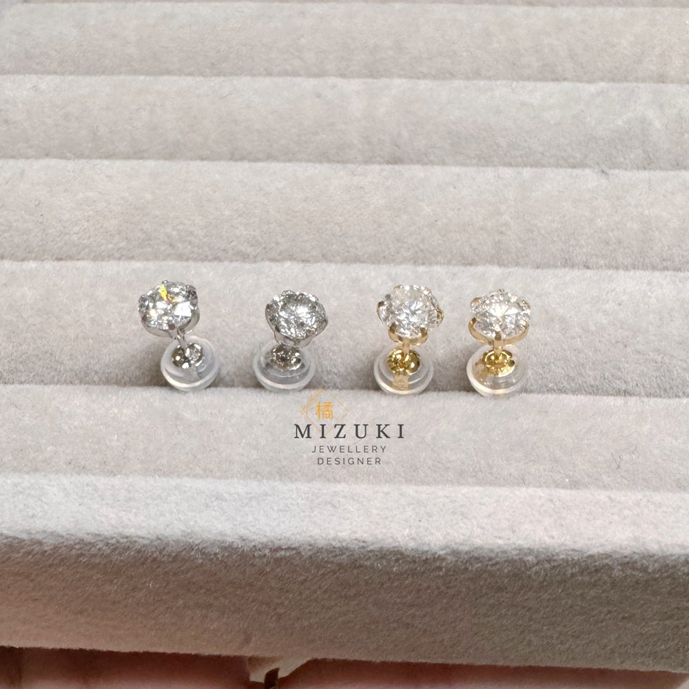 PT900鉑金 18K黃金 約 1.0 ct 單鑽六爪耳釘耳環