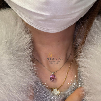 TACHIBANA｜鉑金3.36ct粉紅碧璽鑽石項鍊｜Oval Pink Tourmaline Diamond Necklace