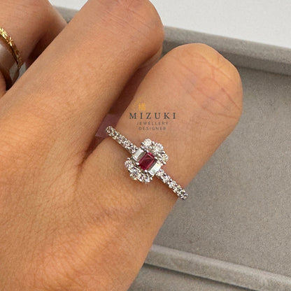 TACHIBANA｜鉑金方形紅寶石天然鑽石戒指｜Platinum Ruby Diamond Ring
