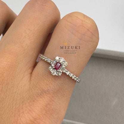 TACHIBANA｜鉑金方形紅寶石天然鑽石戒指｜Platinum Ruby Diamond Ring