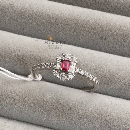 TACHIBANA｜鉑金方形紅寶石天然鑽石戒指｜Platinum Ruby Diamond Ring